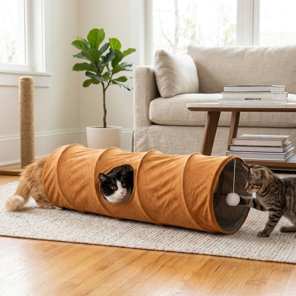 Foldable Plush Cat Tunnel.